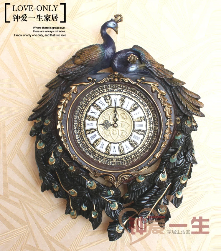 

Hot sales peafowl ultra-quiet clocks silent retro relogio de parede wedding home decorations peacock rich vintage wall clocks