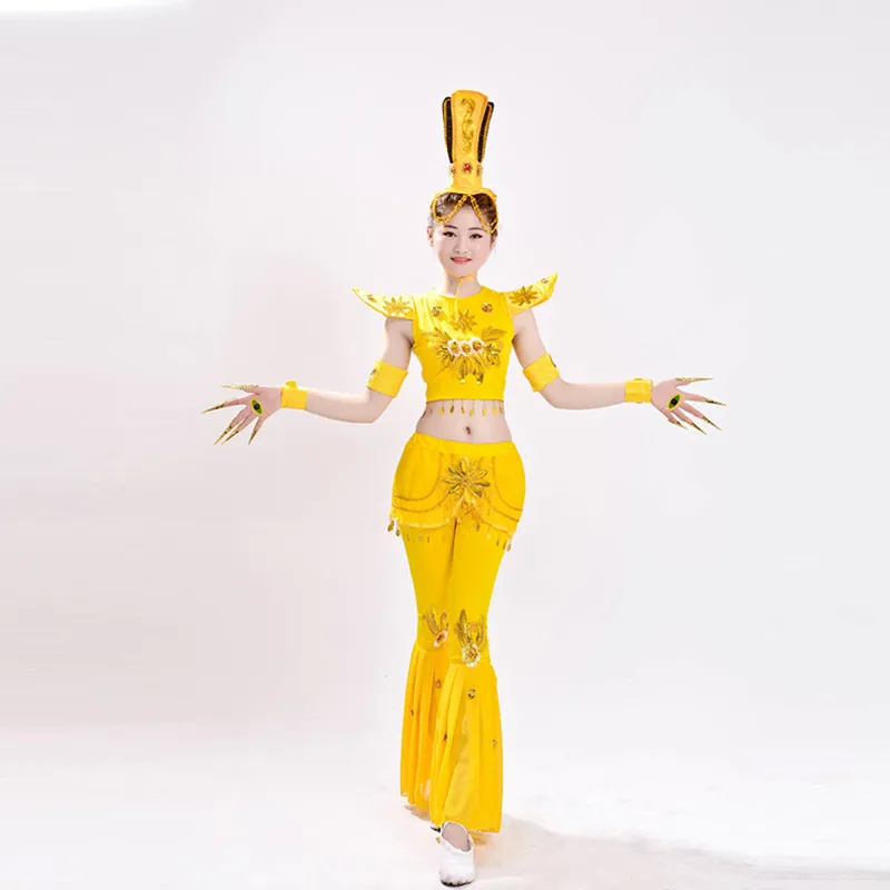 

yellow dance suit for children and women yellow dance costume Thousand-Hand Kwan-yin cosplay clothing festival dance costume