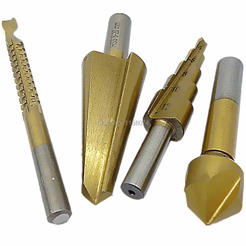 4pcs Taper Umbrella Drill Bit Hole Saw Titanium Step Drill Bits Chamfer