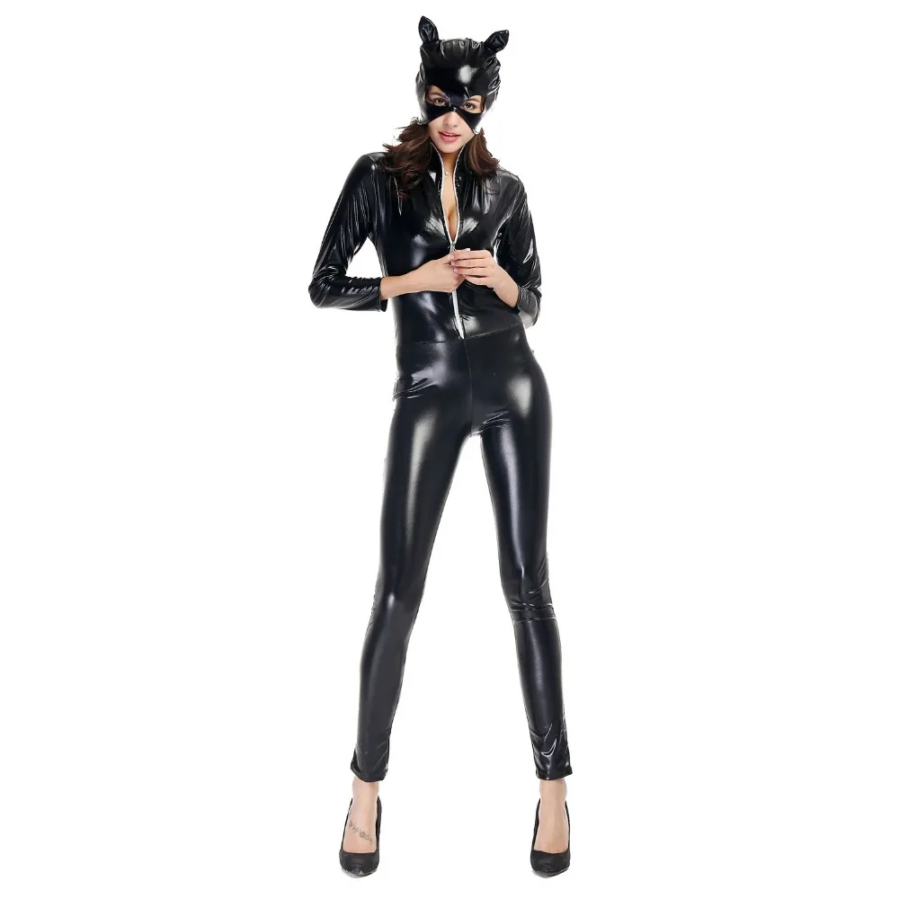 XXXL Дамский ПВХ для женщин кошка Кожа Косплей нарядное платье Женщина-кошка костюм ПВХ костюм с маской