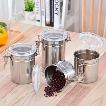 

Stainless Steel Airtight Sealed Canister Coffee Flour Sugar Container Holder Can Storage Bottles Jars Home Storage