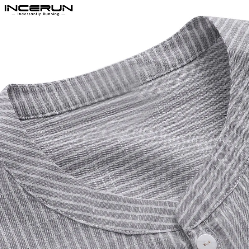INCERUN, мужская рубашка, в полоску, короткий рукав, дышащая, модная, Social, брендовая, рубашка, уличная, Camisa Masculina, мужские повседневные рубашки