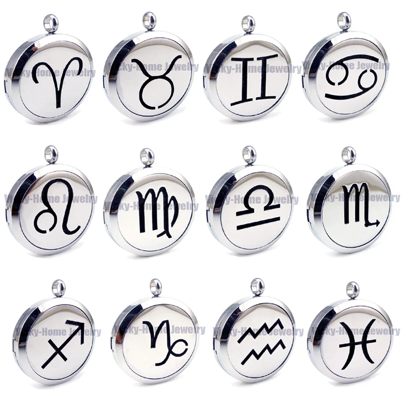 

Round Silver Aries Twelve Star Sign (30mm) Aromatherapy / Essential Oils Diffuser Locket Necklace with Pads