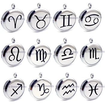 

stainless steel zodiac necklace Aromatherapy Essential Oils Diffuser Locket Necklace with Pads