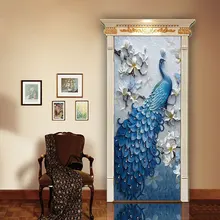 Peacock imitation 3d stereo door sticker Home personality decorative wall stickers PVC self-adhesive waterproof wallpaper door stickers landscape waterproof living room bedroom door wallpaper self adhesive art wall decals imitation 3d wall sticker