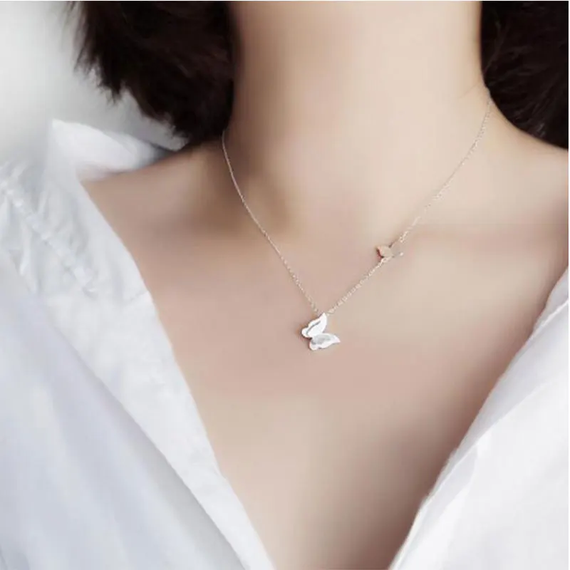 

anenjery 925 Sterling Silver Butterfly Clavicle Chain Necklace For Women Girl Friend Gift S-N218