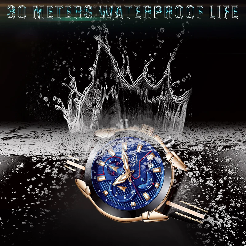 Reloje LIGE Brand Men's Chronograph Analog Quartz Watch with Date, Luminous Hands, Waterproof Leather Strap Wristswatch for Man