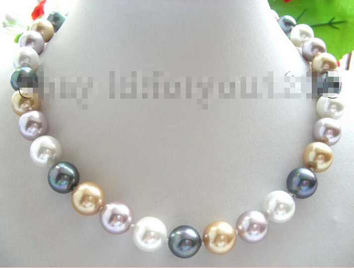 

Free shipping >>>>>>18" Natural 12mm Round mixed color Shell Pearl Necklace