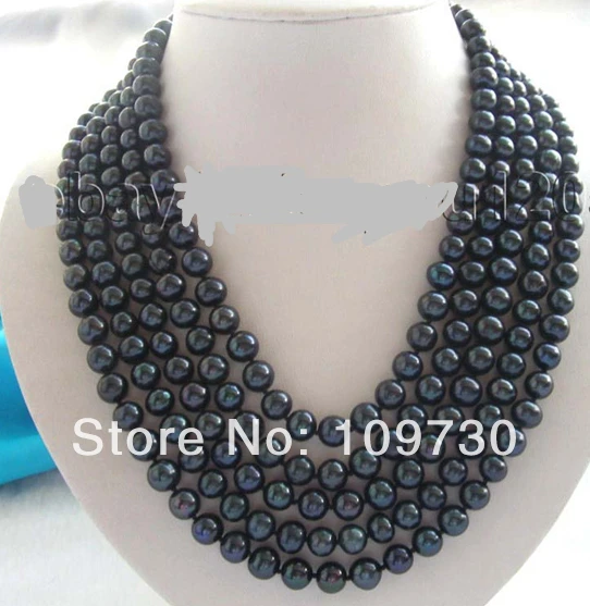 

Jewelry 002397 100" Genuine Natural 8-9mm Round Black Pearl Necklace