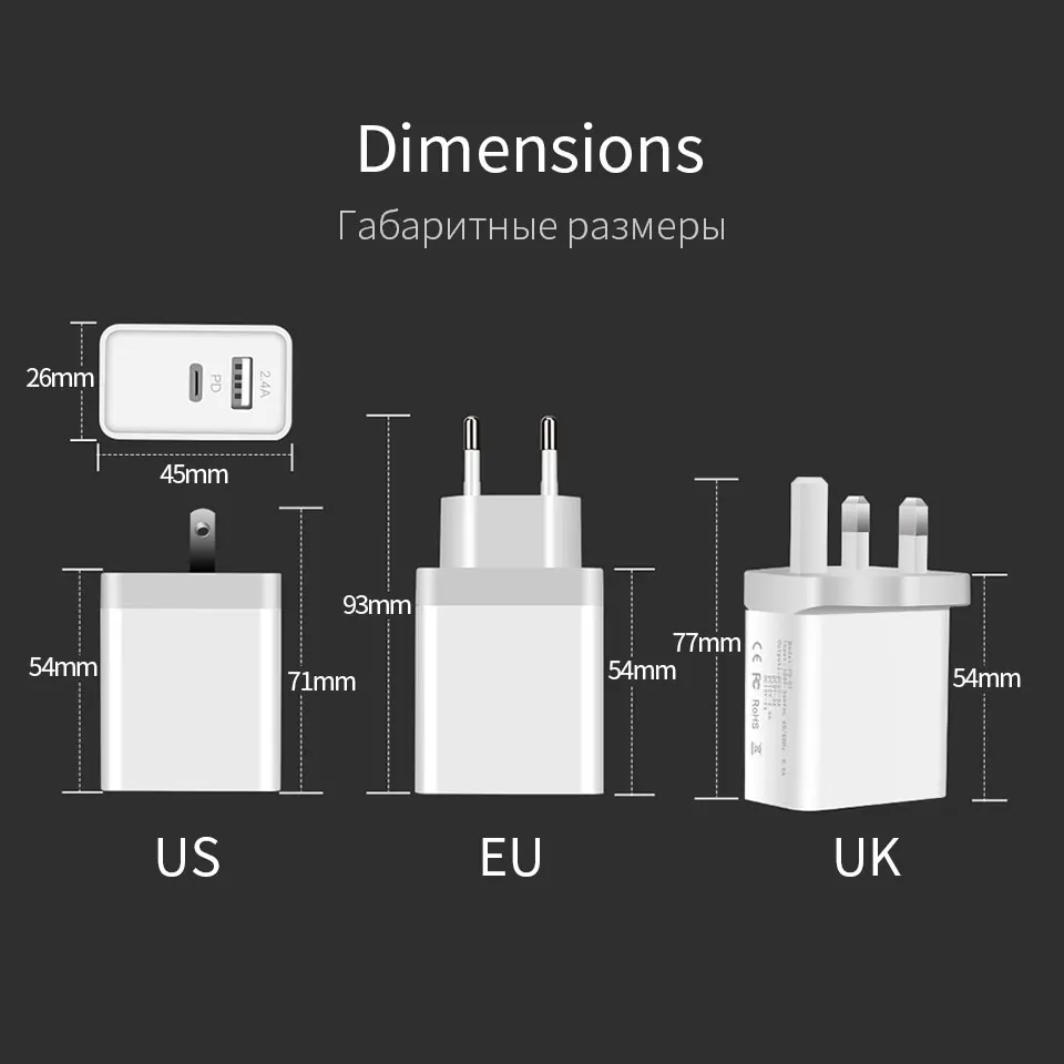 3 Порты usb Quick Charge 0 PD быстро Зарядное устройство Тип C Мощность Адаптеры для