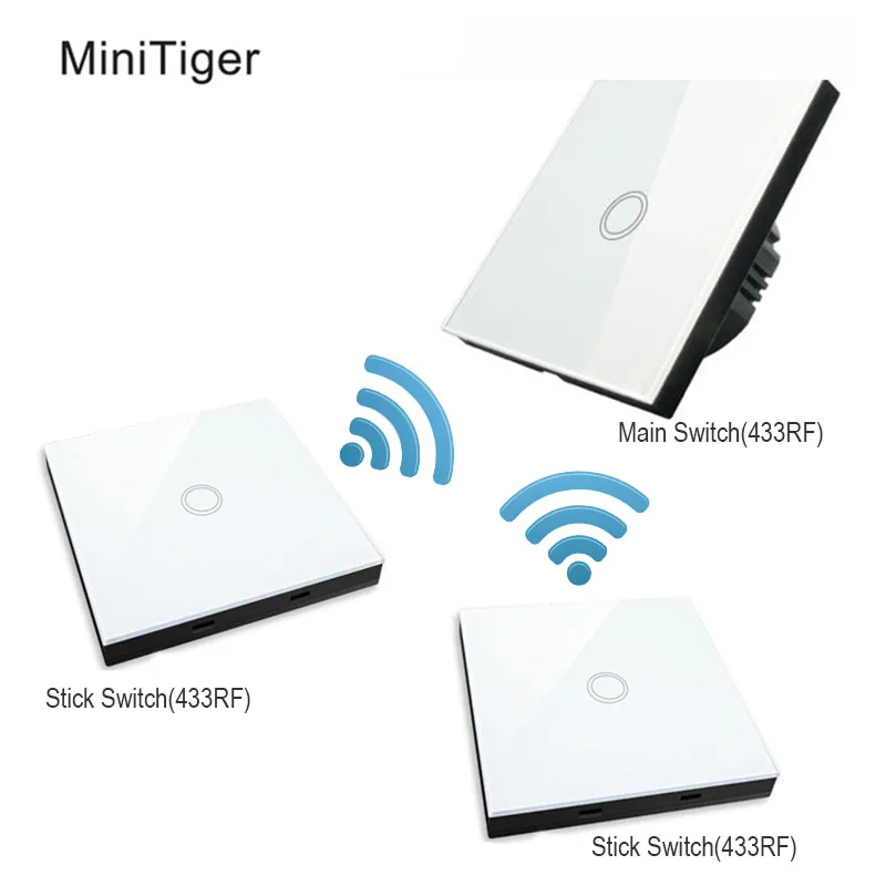 

Free Shipping,MiniTiger EU standard 1 gang 3 Way Touch Switch Wireless Remote RF 433Mhz Wall Light Glass Panel