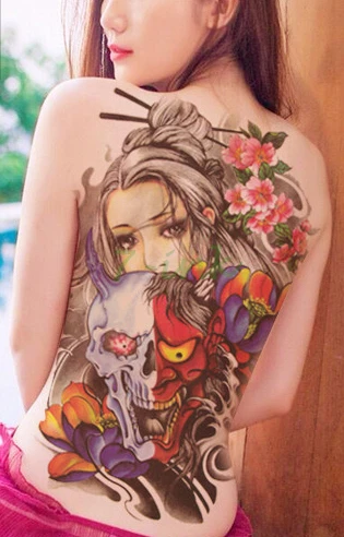356 8 De Réductiontatouage Temporaire Imperméable à Leau Autocollant Fille Pleine Fleur De Lotus Entier Dos Tatouage Transfert Deau Faux Flash
