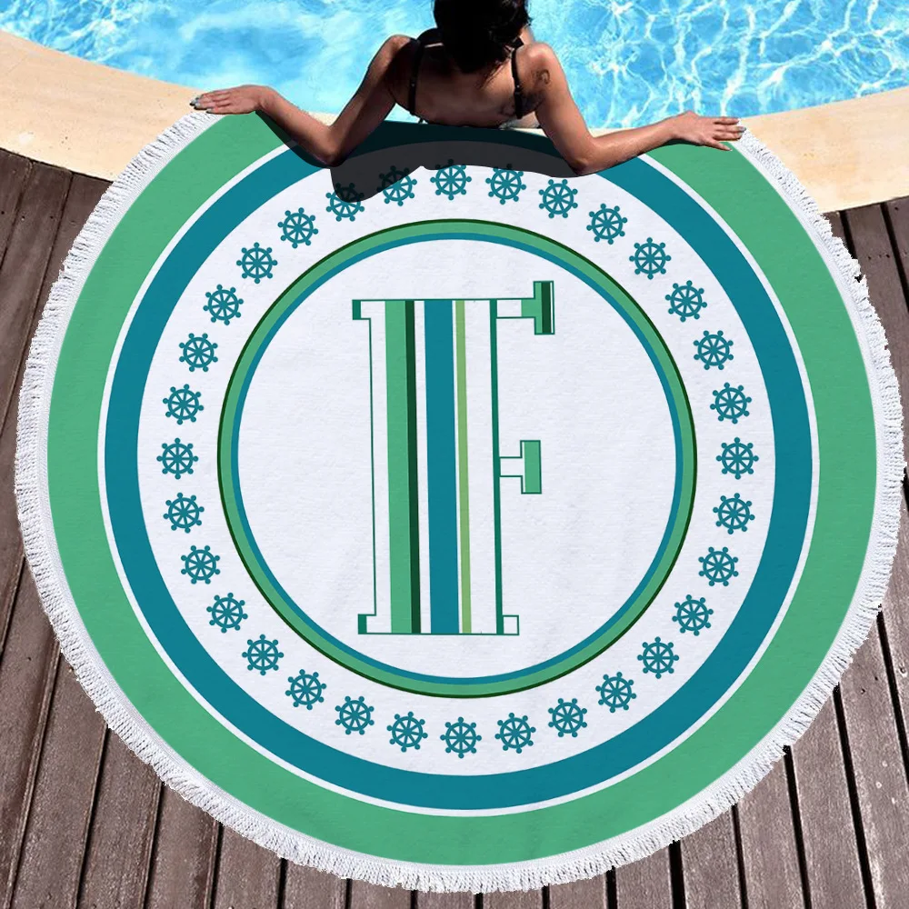 

Printed letters Blanket Women Bath Towel for Beach Thick Round 3d print Fabric Quick Compressed Towel new style-4