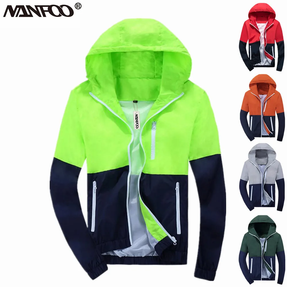 

Outdoor Running Climbing Jacket Patchwork Hooded Waterproof Hiking Windbreaker Men&Women UV Wind Coat Windproof Cycling Jacket