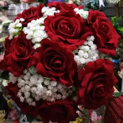 Искусственная красная роза реальные изображения 2019 Свадебный букет Красивые Свадебные аксессуары Свадебные цветы Свадебные букеты