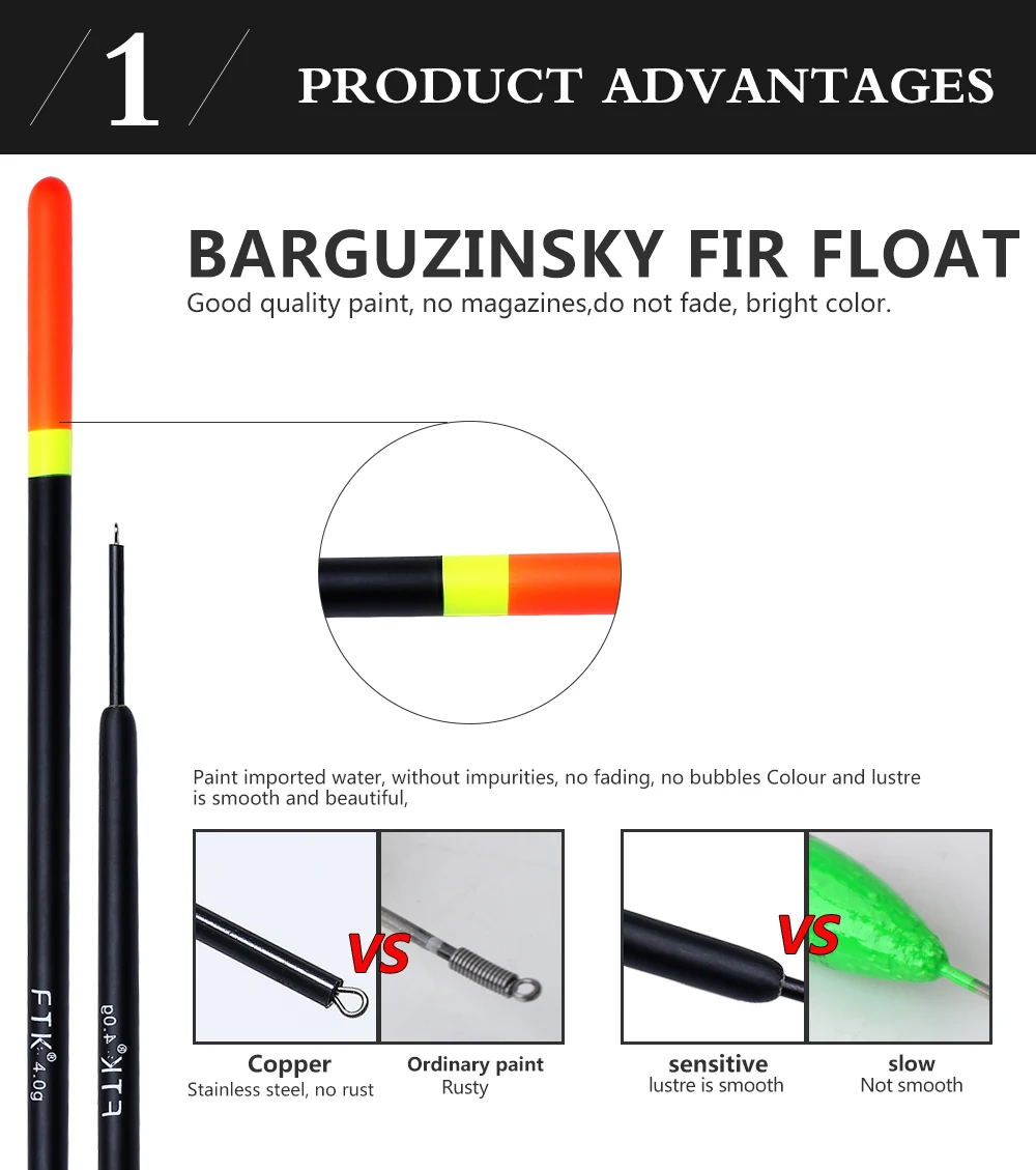 FTK Баргузинский ель 10 шт./партия поплавок для рыбалки длина 16-22 см поплавок 1 г 2 г 3 г 4 г для ловли карпа