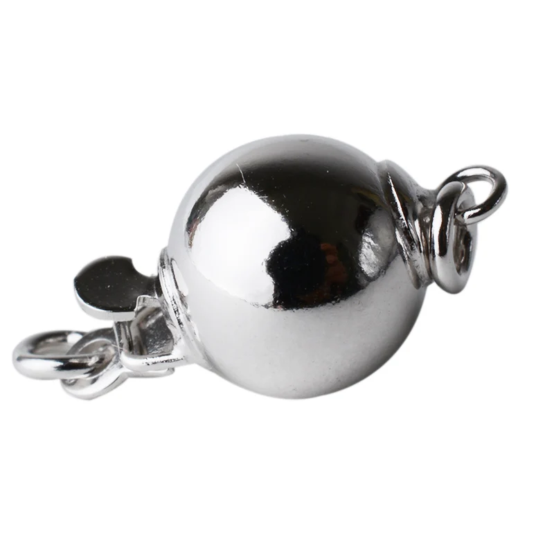 

Solid 925 Sterling Silver Round Ball Box Clasp Rhodium Plated for Pearl Necklace Jewelry diy Components, 1 piece/lot