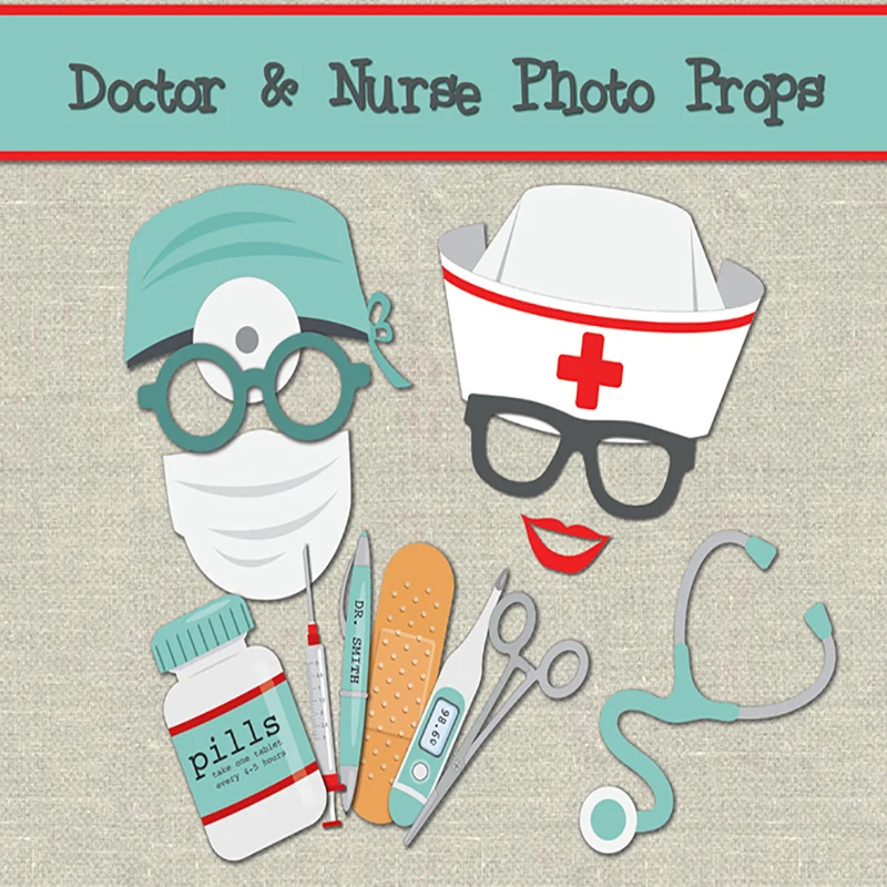 

OHEART 18pcs/lot Doctor And Nurse Graduation Photo Props Event Party Masks Photobooth Photos Booth Wedding Funny Game Supplies
