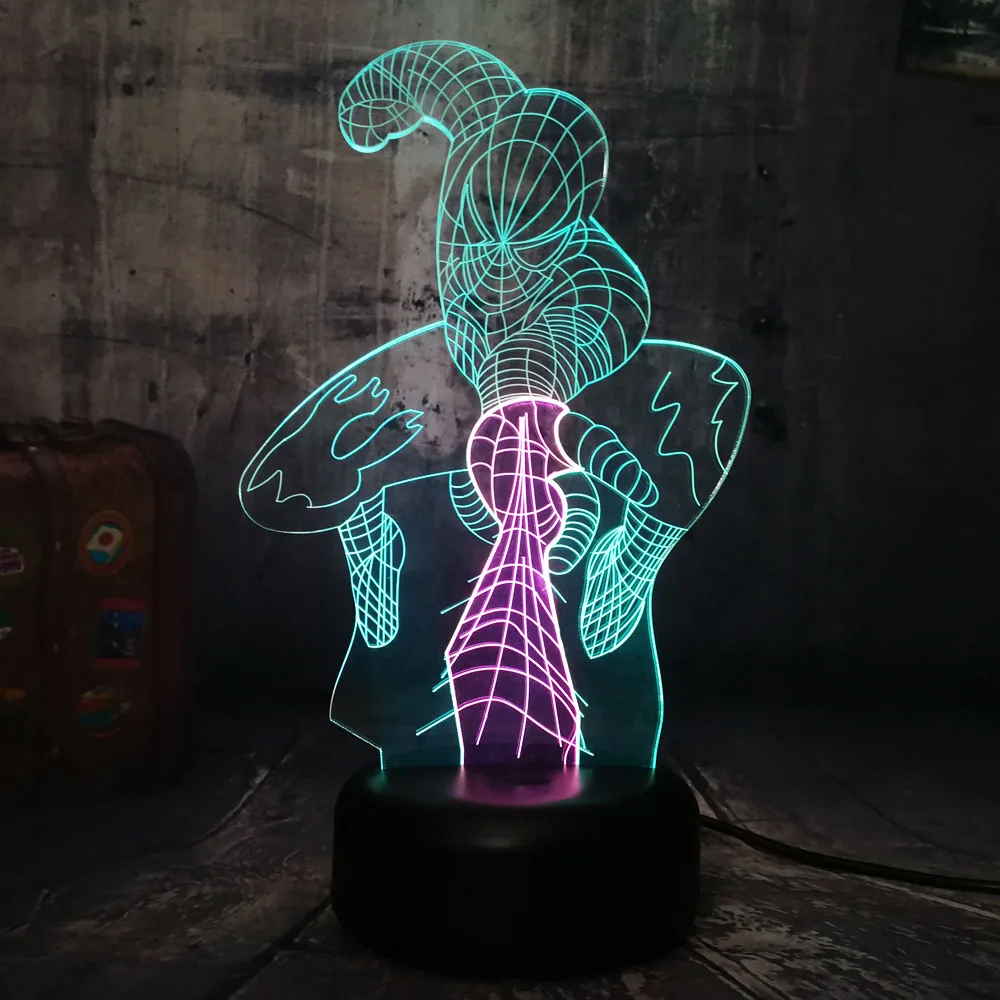 С рисунком Человек паук 3D 7 цветов RGB светодиодный Ночной светильник двойной