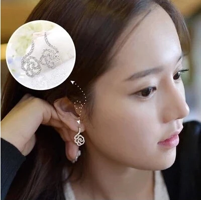 Korea Fashion Exquisite Micro-insert Super Flash Full Zircon Hollow Out Rose Flower Stud Earrings E229 | Украшения и аксессуары