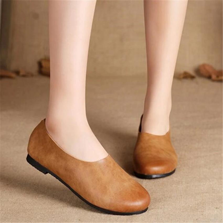 日本アプリコットの女性のカジュアルシューズ怠惰な靴レトロ本革の靴手作りアートセン卸売 Leather Shoes Women Casual Shoesleather Shoes Handmade Aliexpress