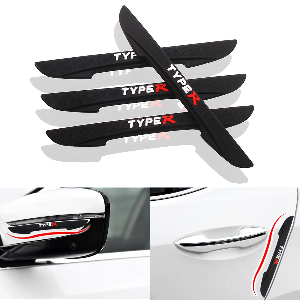 

4PCS Type R Car Door Anti-collision Bumper Strip Guards Side Protector Sticker For Honda CIVIC Type R Logo FD2 FD FA 5 Mugen