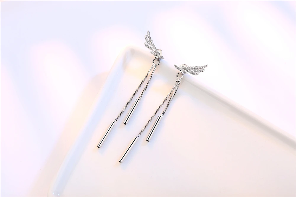 Женские серебряные брендовые ювелирные изделия, милые крылья ангела после длинного абзаца, темпераментные серьги, Висячие серебряные серьги-капли с кисточкой