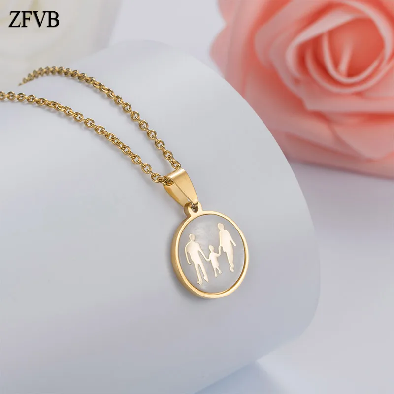 

ZFVB Trendy Whole family DAD MOM SON Pendant Necklaces 316L Stainless steel Family Series Boys Pendants Seashell Jewelry Gift