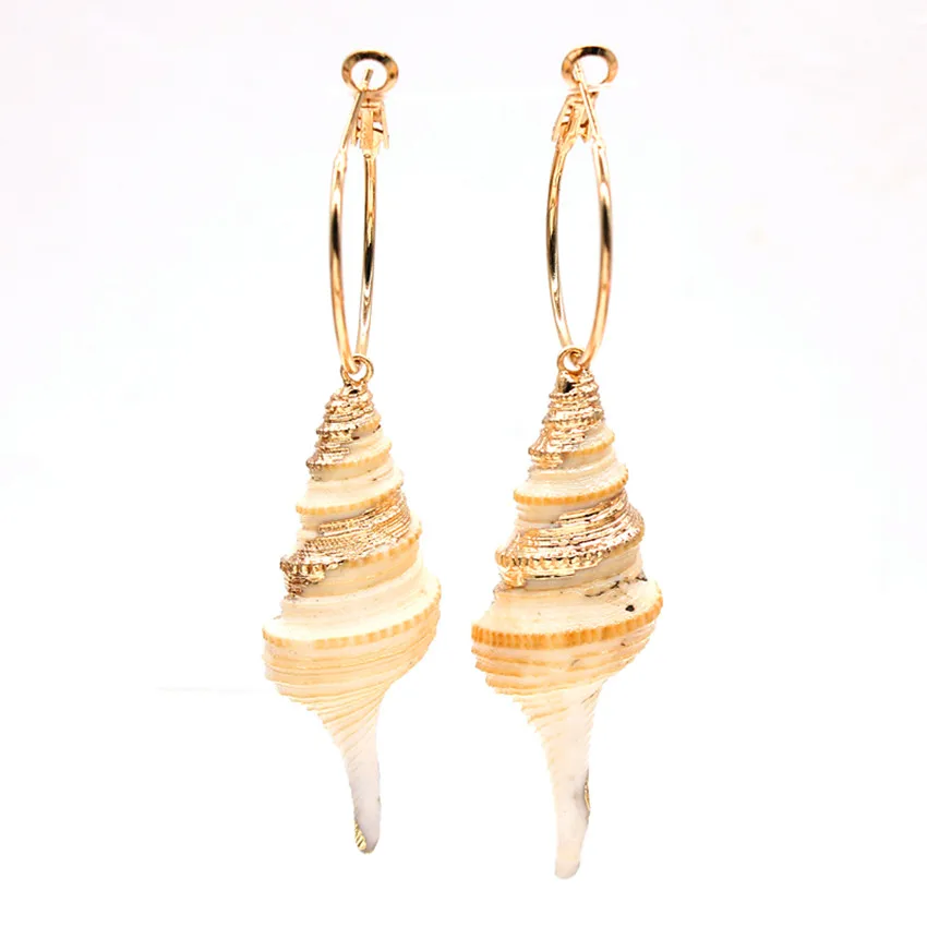 

100-Unique Attractive Design 1 Pair Light Yellow Gold Color Long Conch Earrings Elegant Women Jewelry
