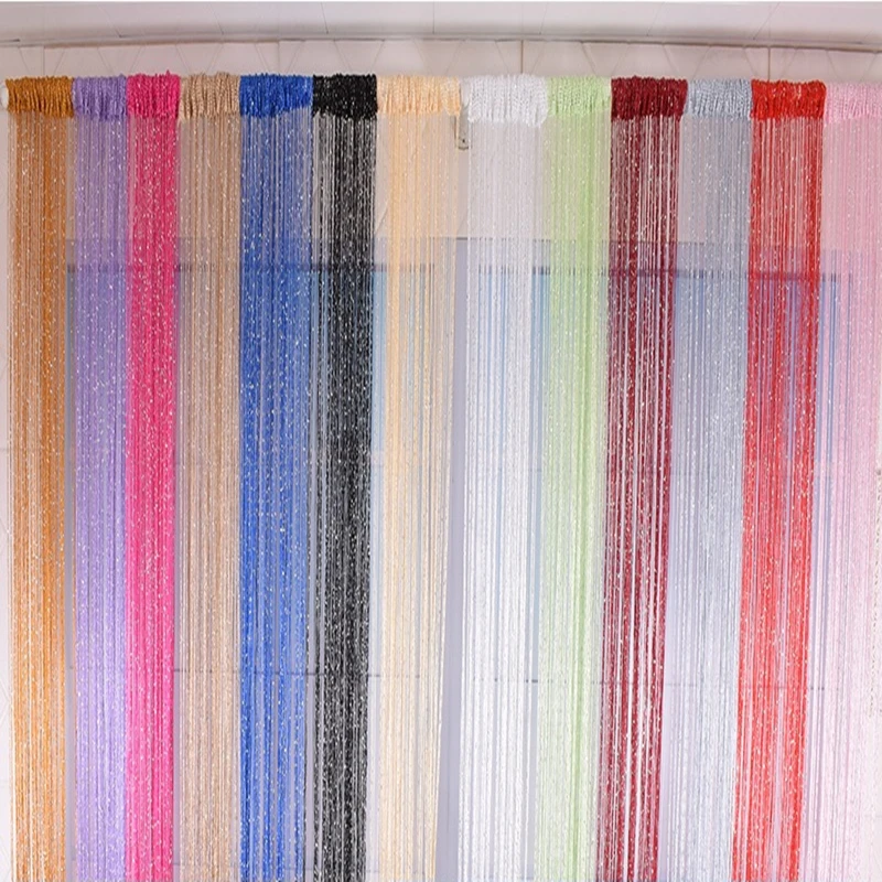 

New 13 Color Shiny Tassel Flash Silver Line String Curtain Window Door Divider Sheer Curtain Valance Home Decoration 1x2m