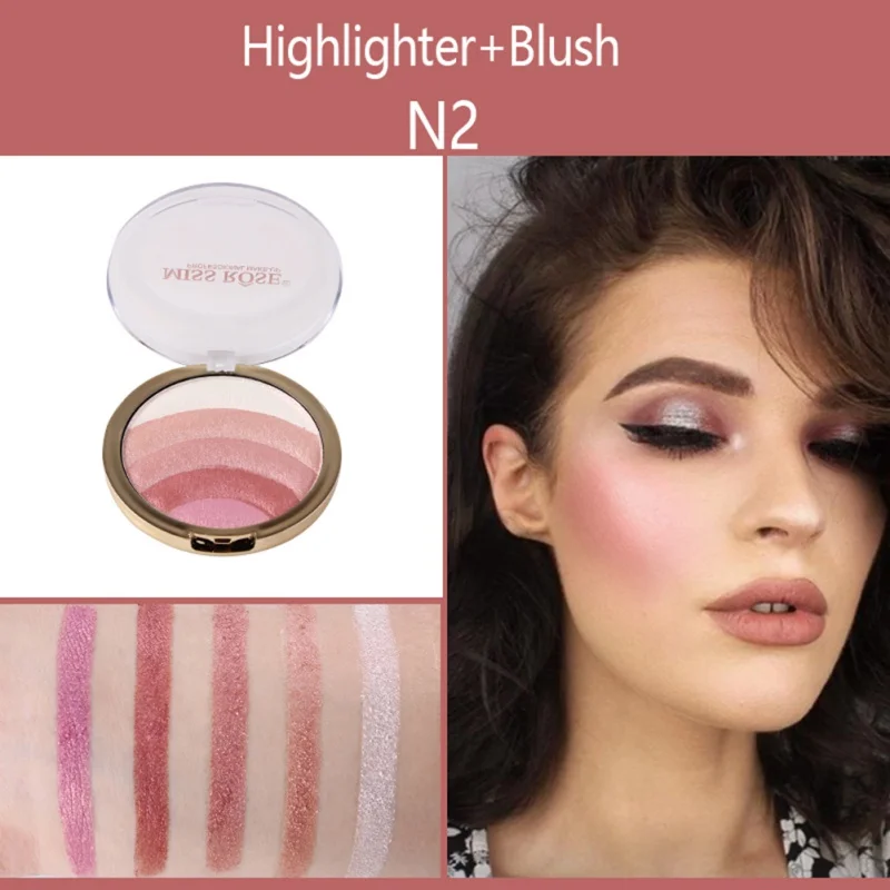 MISS ROSE Радужный хайлайтер бронзатор для лица Пудра Iluminador Glow Kit осветитель тени для век ремонт Румяна 10 цветов