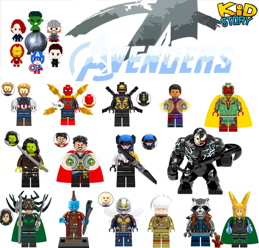 

1pcs Marvel Super Hero Figures Legoings Avengers Captain Ant Man Wasp Spiderman Black Panther Building Blocks Toys For Children