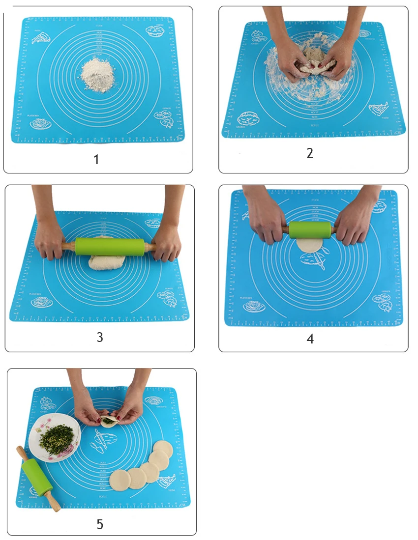 ERMAKOVA теплостойкая силиконовая Скалка с коврик для теста Тесто ролика силиконовые поверхностью для раскатывания теста мат с измерением выпечки инструменты