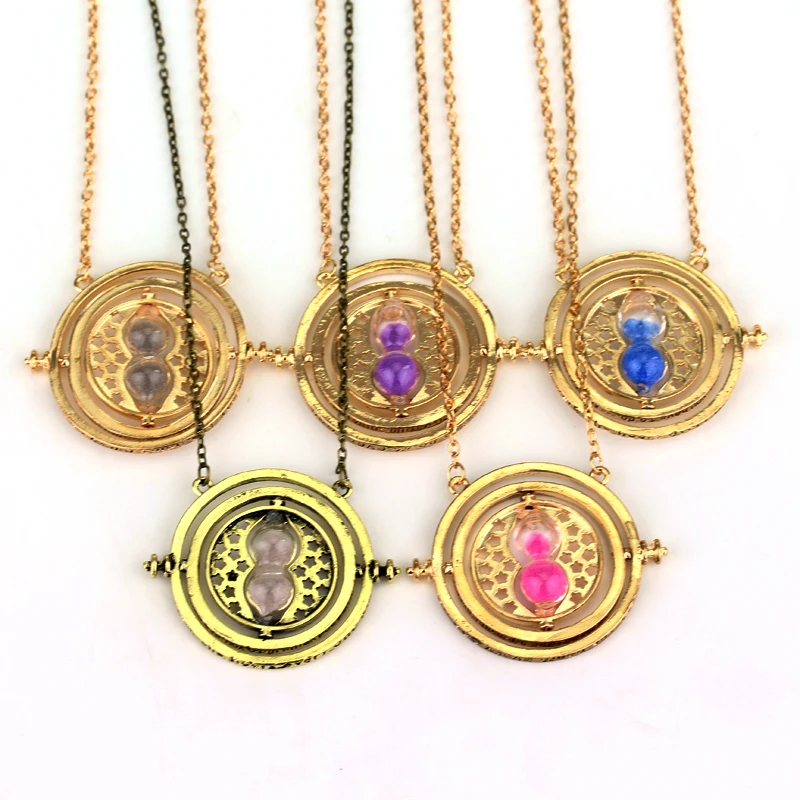 

Hot Harry P Time Turner Necklace Hermione Granger Rotating Spins Hourglass Pendant Fashion Movie Jewelry For Women Men