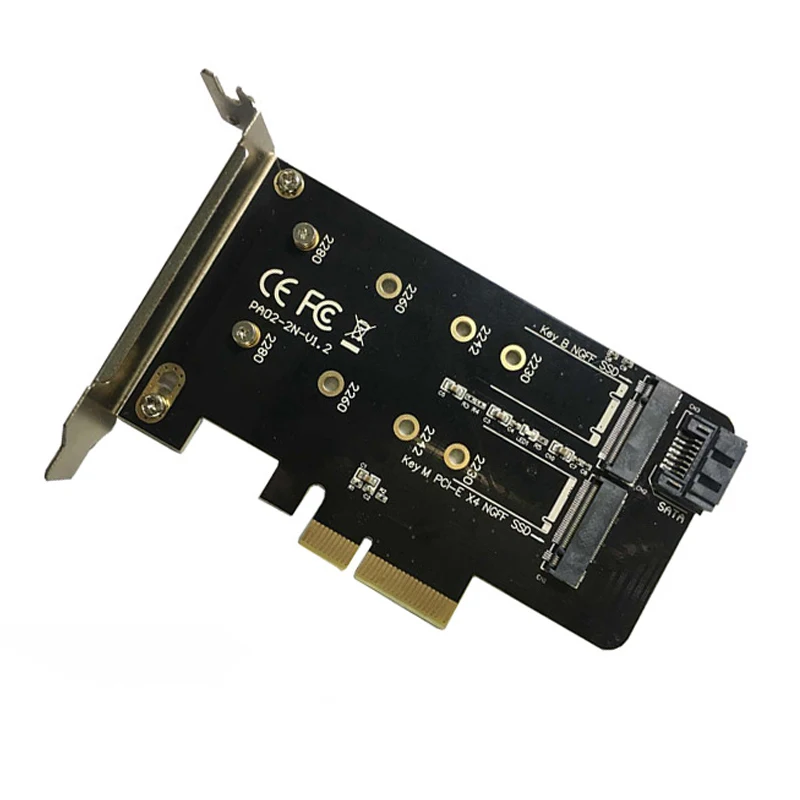 Двойной адаптер M.2 PCIe M2 SSD NVME M Key на базе SATA B к PCI E 3 0x4 контроллеру конвертерная