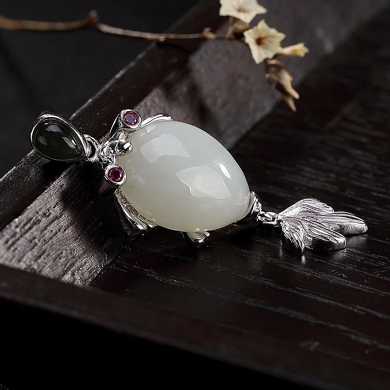 

925 Sterling Silver Fish Pendant With Natural Stones Personalized Amulets And Talismans Gifts For Women Crystal Pendant
