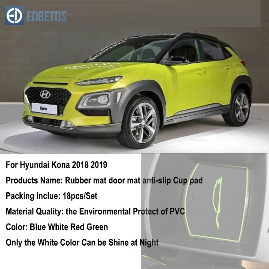 Kona18-19 для hyundai Kona Encino резиновый коврик для двери Противоскользящий коврик для чашки аксессуар для украшения салона Стайлинг слот для ворот