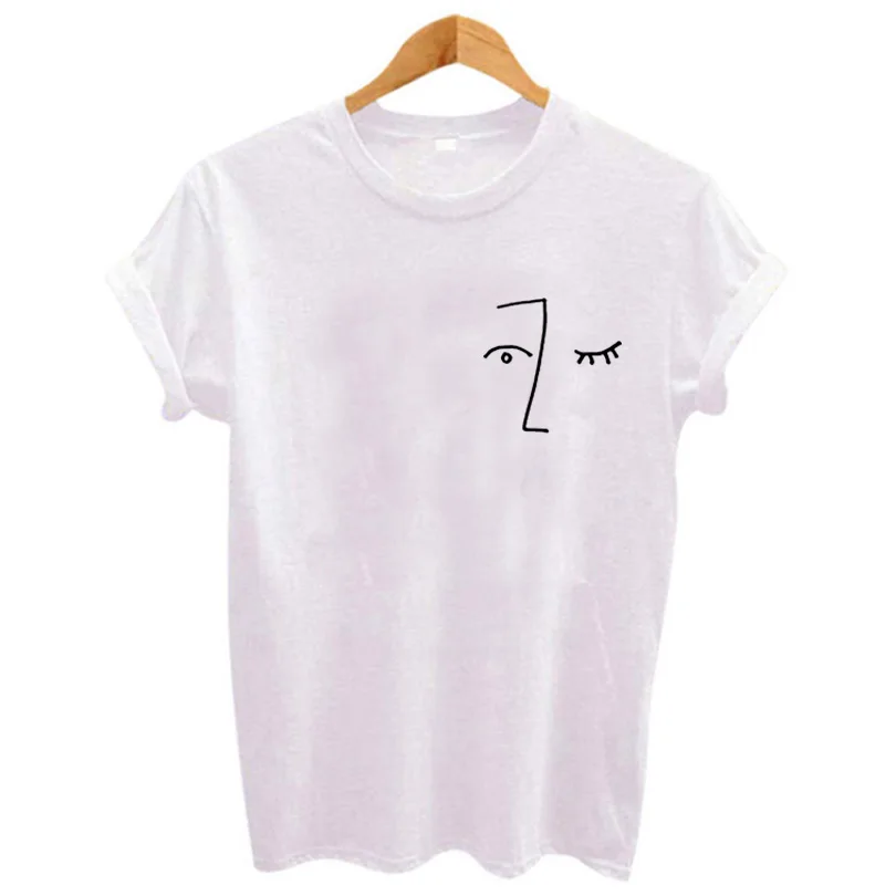 2019 женская футболка с принтом в стиле Харадзюку футболка с изображением лица и нагрудным карманом Femme летние топы футболки с забавными