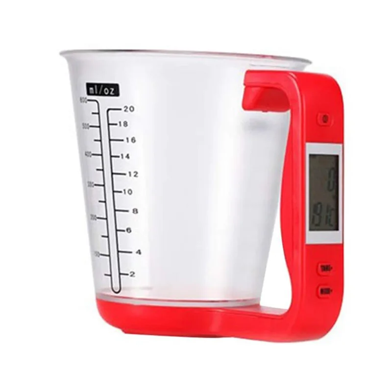 Mutifunctional мерный стакан детские весы цифровой электронный инструмент весы с ЖК-дисплеем температура чашки измерительные чашечки кухня гаджеты - Цвет: Красный