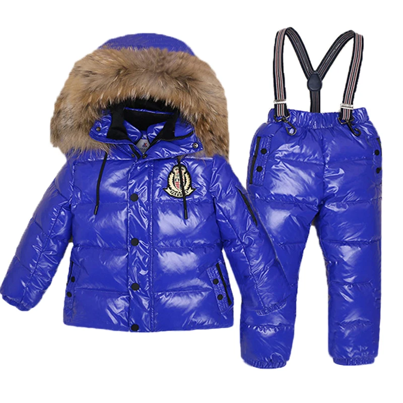 

2019 -30 Degree Winter Jacket For Boys Girls Children Down Jackets Overall Kids Hooded Snowsuits Natural Fur Parka Clothing Coat