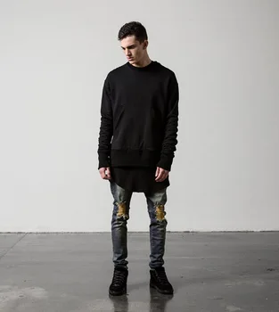 

HOT 2020 Fashion Casual High street knee hole black washing feet stretch jeans men do old vintage hip hop streetwear trouser