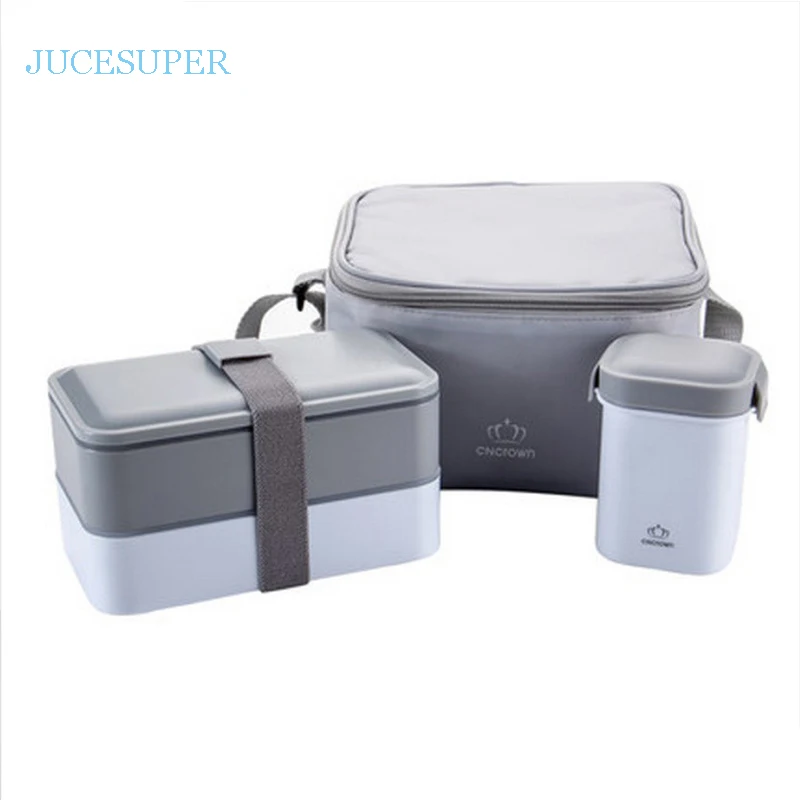 Japan Style Double Layers Seal Sets Portable Collar Ruled Student Microwave Lunch Box Water Bottle Plastic