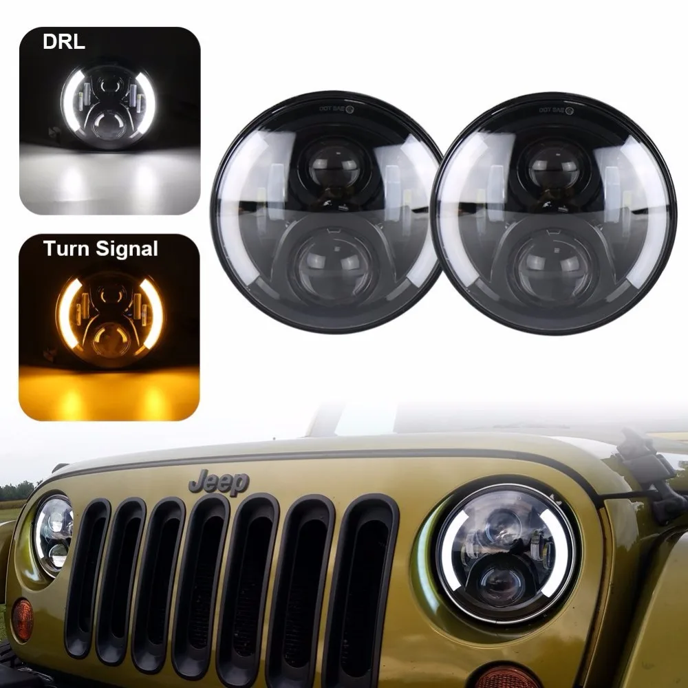 7 Inch Round Led Headlights DRL Hi Lo Beam Amber Turn Light For Jeep Wrangler