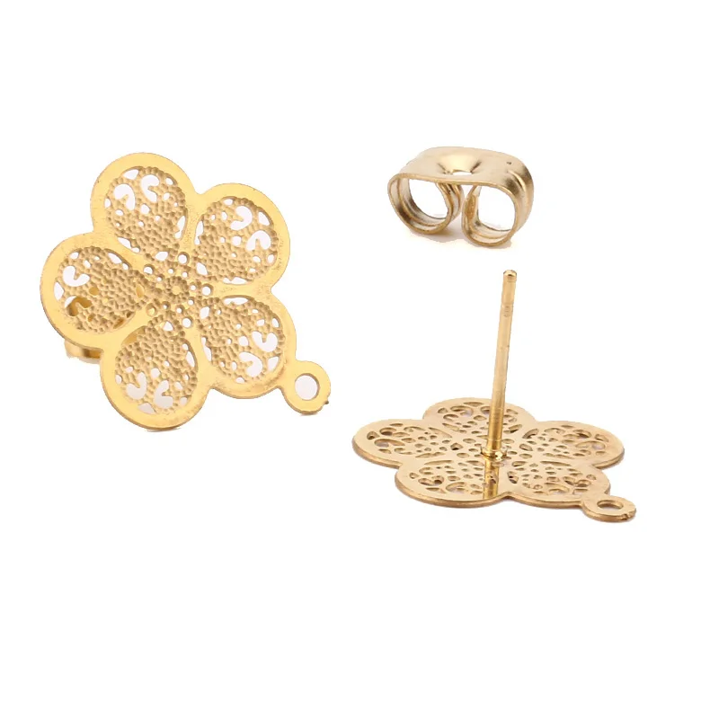 

40pcs/lot Stainless Steel 15mm Hollow Flower 15mm Stud Earring Pins Needle Post DIY Earrings Accessories Jewelry Making Findings