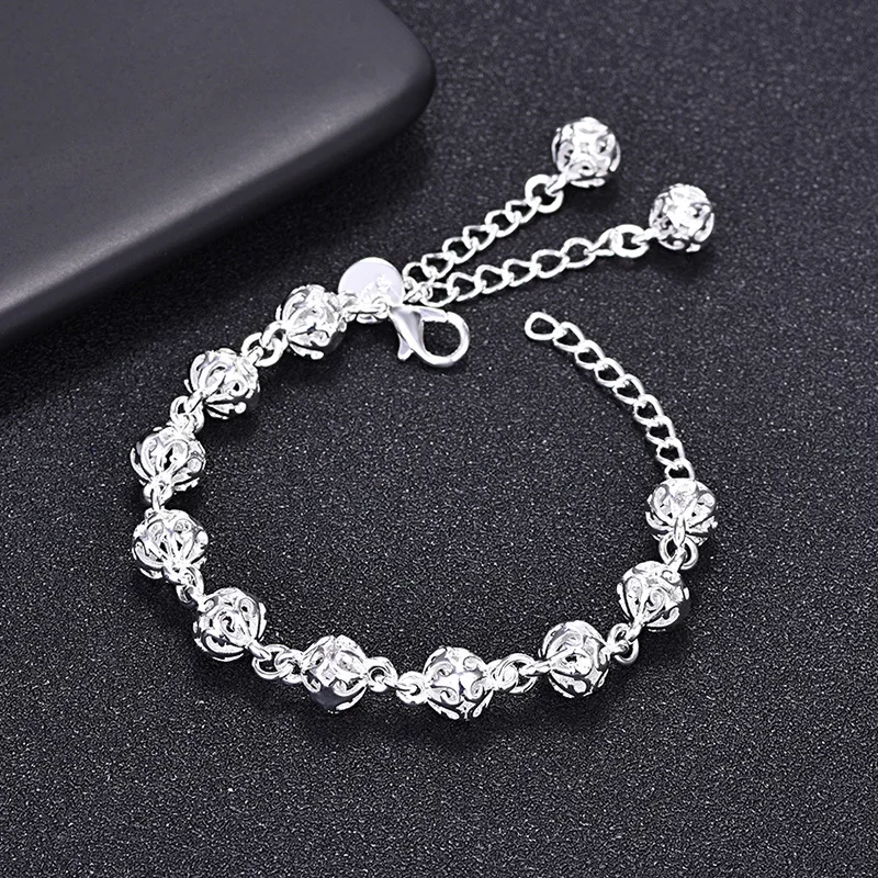 

Mossovy Korean Geometric Silver Hollow Ball Bracelet for Women Fashion Popular Alloy Bracelets for Female Jewelry Pulseras Mujer