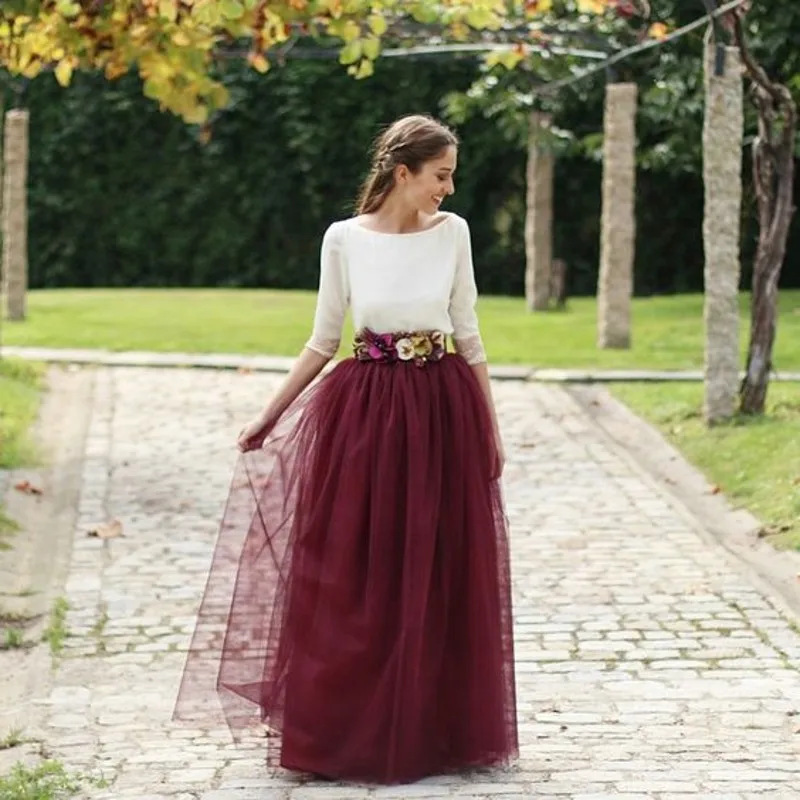 burgundy tulle maxi skirt