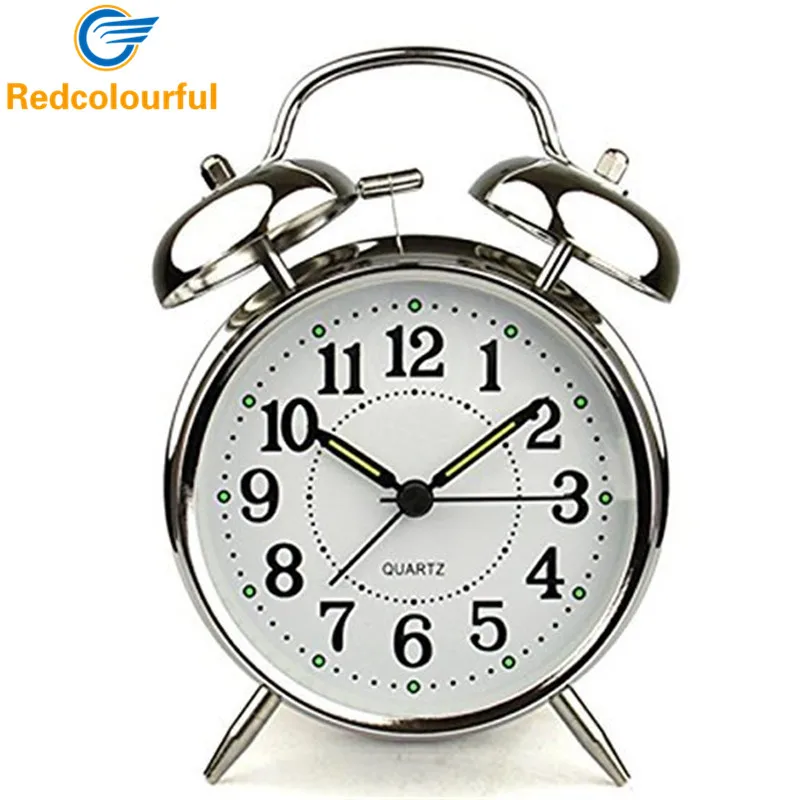 Redcolourful 4" Desktop Alarm Clock Plated Metal Clock Quartz Sweep