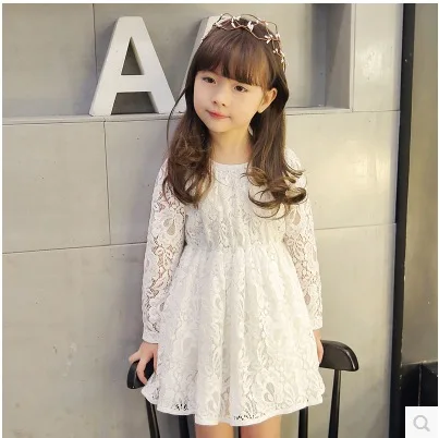 

Children's Wear 2018 Spring New Korean Girls Lace Dress Long-sleeved Gauze Princess Dress