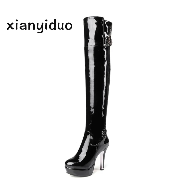 

XianYiDuo Spring/Autumn shoes woman boots high heel Over the Knee DJ dancing party zip red Sexy big Plus Size 34-48/5203-6