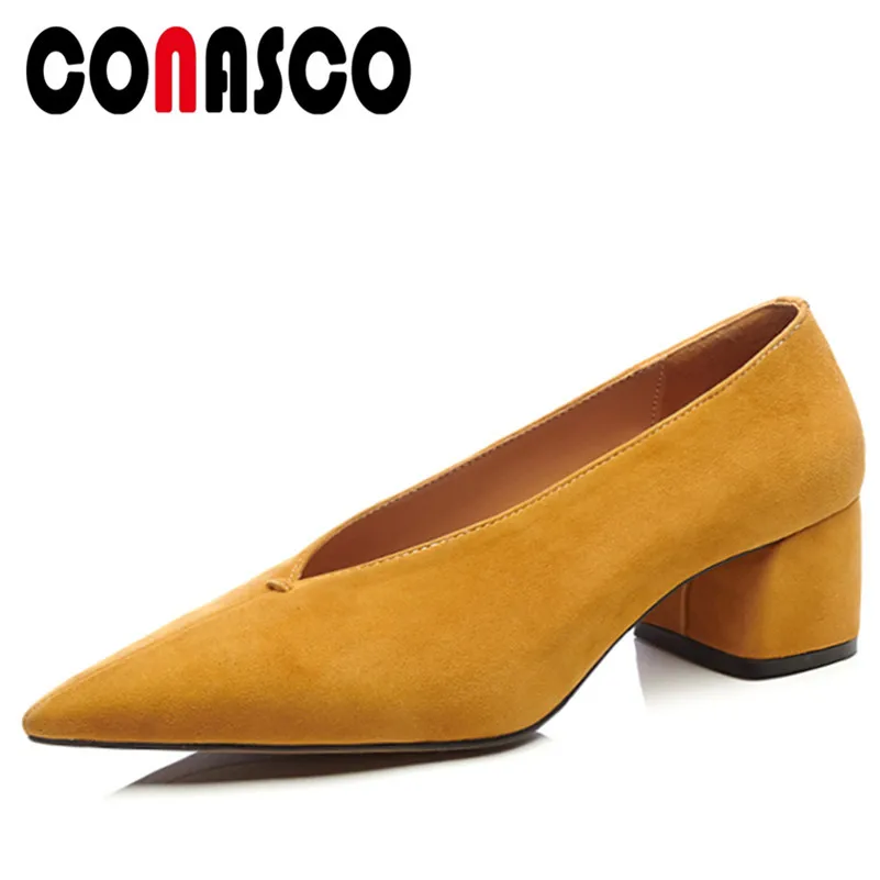 

CONASCO 1Fashion Women Basic Pumps Suede Leather Spring Autumn High Heels Shoes Woman Pointed Toe Concise Office Shallow Shoes